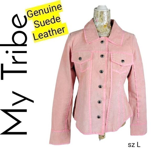 My Tribe Pink Suede Leather Taylored Feminine Lightweight Jacket Cotton Lined - Picture 1 of 11